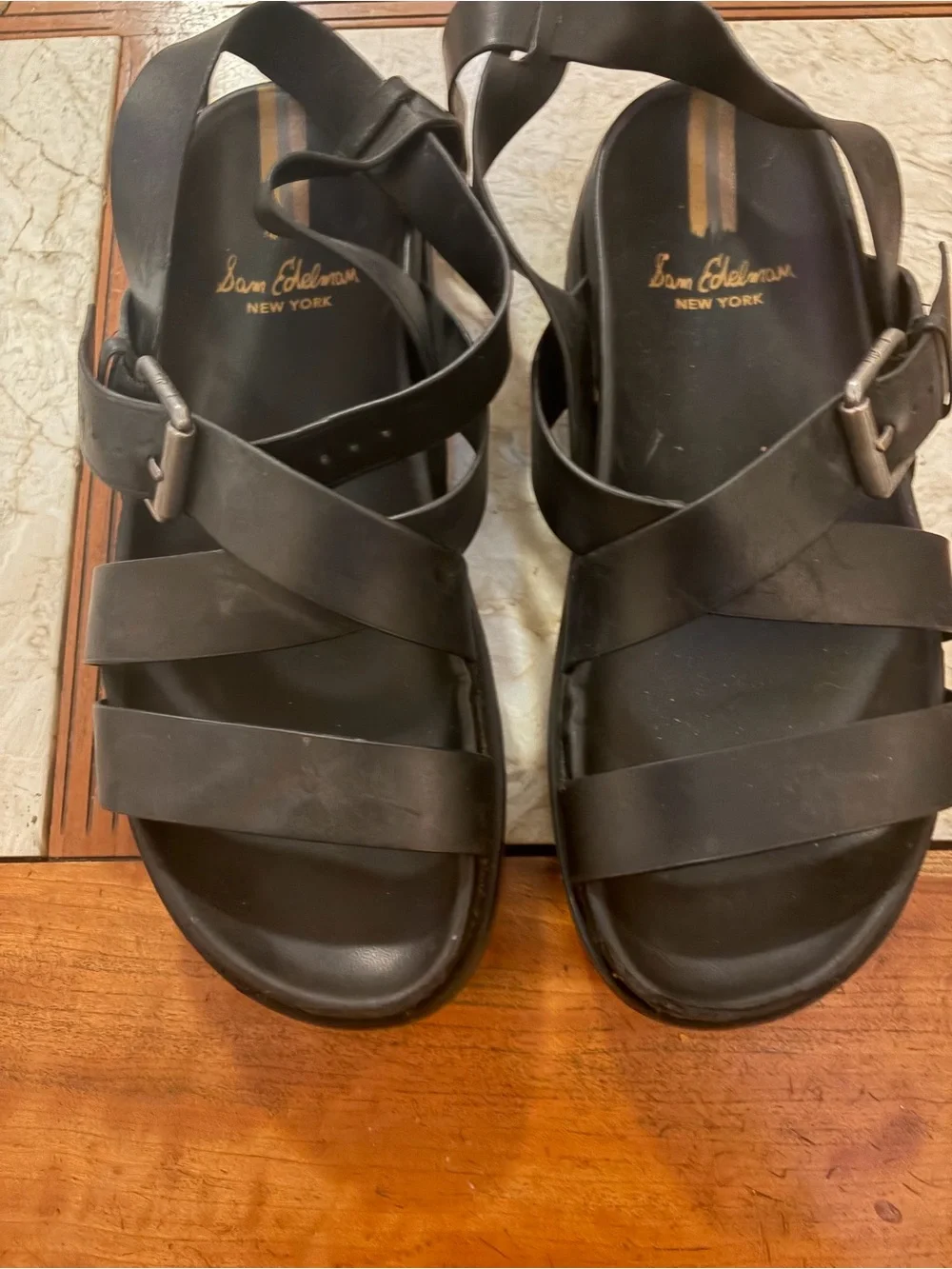Sam Edelman Black Leather Multi-Strap Buckle Sandals